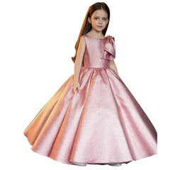 Kid Girl Pink Princess Party Glitter  Fluffy Shiny Satin Dresses