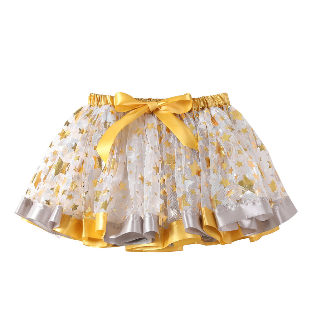 Kid Baby Girl Printed Star Mesh Tutu Lining Fluffy Skirts
