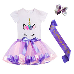 Girls Birthday Shoulder Strap Skirt Set Birthday Girl One-horned Round Neck T-shirt