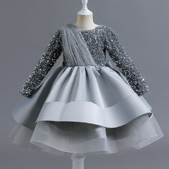 Kid Girl Net Yarn Bow Pommel Performance Princess Dresses