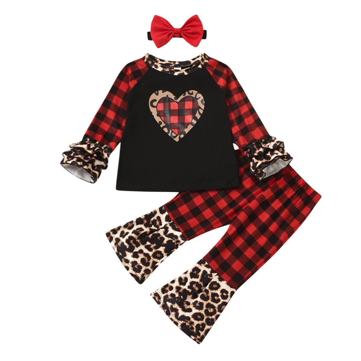 Kid Baby Girls Spring Valentine's Day Long Sleeve 3 Pcs Sets
