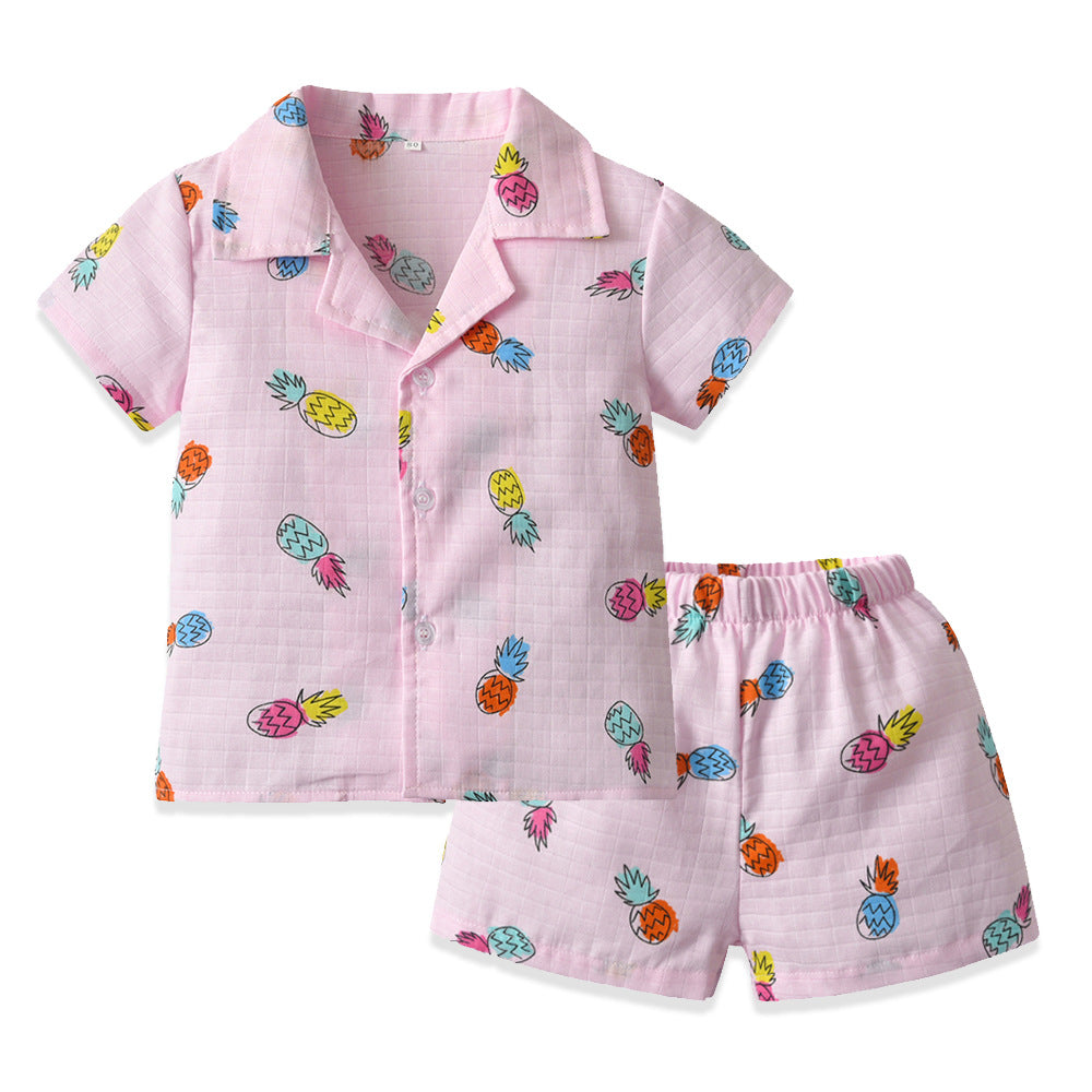 Kid Baby Boy GirlCotton Pajamas Summer Short Sleeve Cartoon Casual 2 Pcs