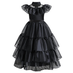 Girl Dress Skirt Black Flying Sleeve Waist Cinched Princess Dress Kids Girls Princess Cosplay Costume