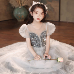 Kid Girl Grey Super Immortal Fairy Princess Piano Performance Dresses