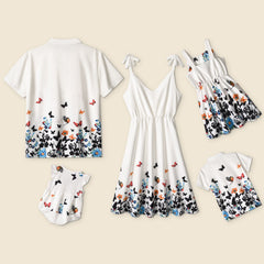 Family Matching Parent-child Father Mother Dress Flower Print Shirts Tops
