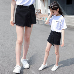 Kid Summer Girl Light Blue Irregular Casual College Wind Basic High Waist Skirts