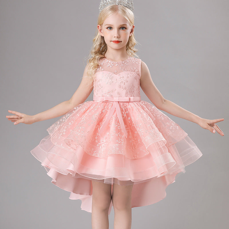 Kid Girl Princess Fluffy Yarn Trail Catwalk Piano Performance Dress
