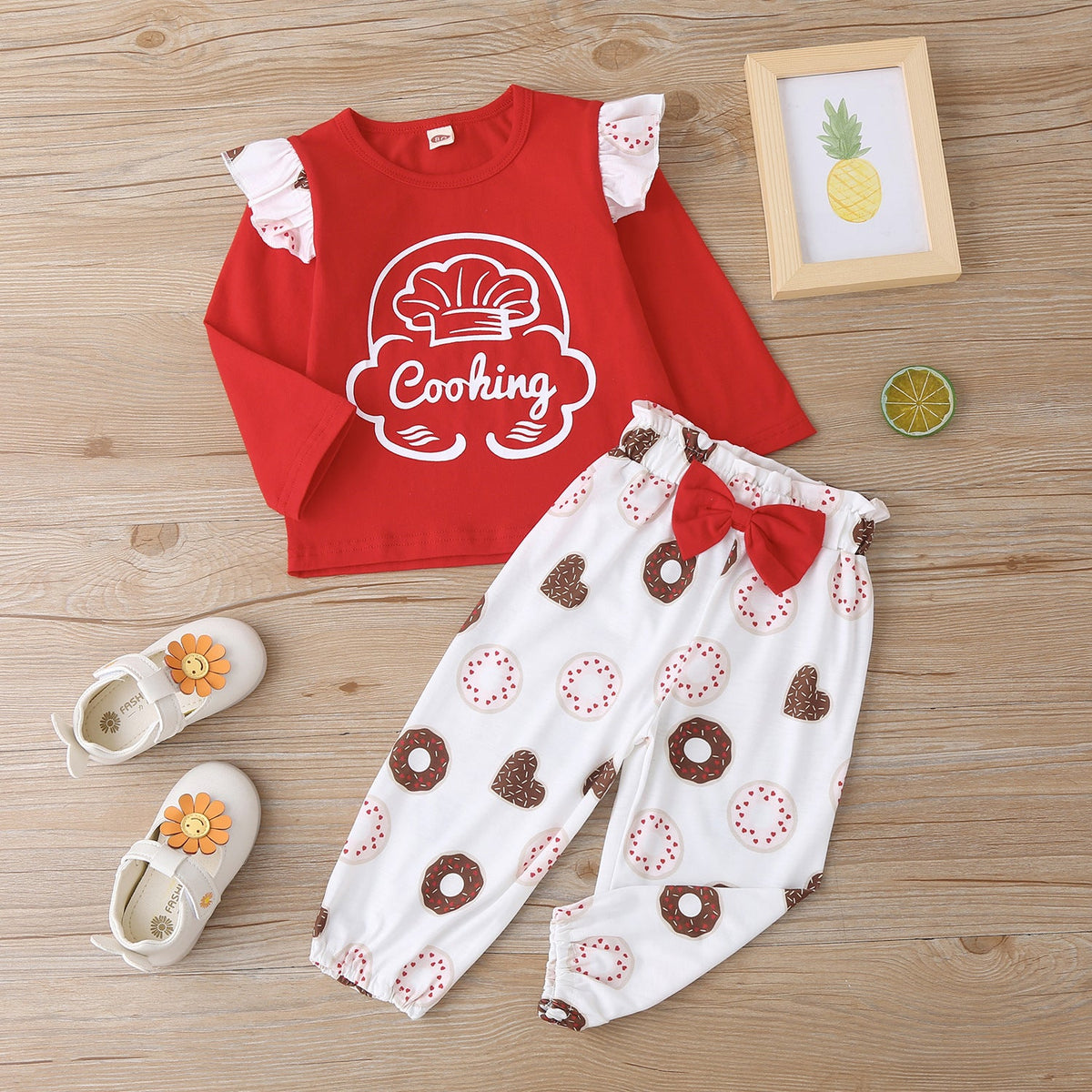 Baby Girl Long Sleeve CottonValentine's Day Printed 2 Pcs Set
