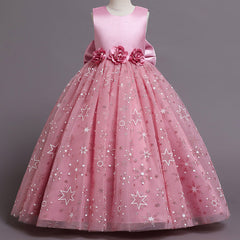 Kid Girl Fluffy Gauze Banquet Princess Piano Performance Evening Dress
