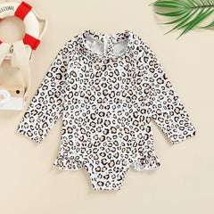 Kid Girl Bathing Suit Leopard Print Bathing Beach Romper Swimsuits