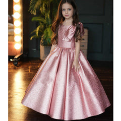Kid Girl Pink Princess Party Glitter  Fluffy Shiny Satin Dresses