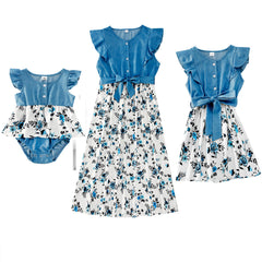 Family Matching Printed Mother-daughter Sleeveless Dress