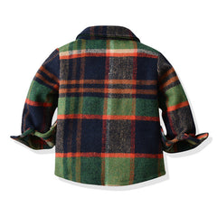 Kid Baby Boy Fashionable Neutral Plaid Long-sleeve Frosted Cotton Shirts Blouse