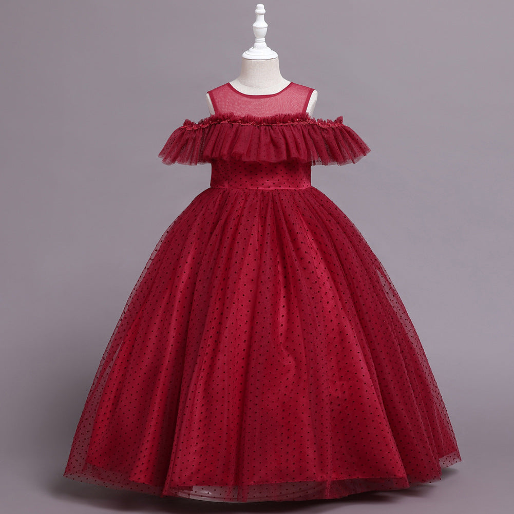 Kid Girl Gauze Polka-dot Princess Dresses