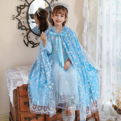 Kid Girl Elsa Girls Princess Cape Frozen Hooded Cloak Shawl Coat