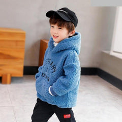 Kid Boys Cashmere Hooded Thick Imitation Lamb Cashmere Sweaters