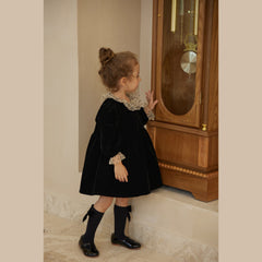 Kid Girl Retro Hepburn Velvet Long Sleeved Dresses