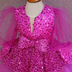 Kid Girl Princess Stylish Sequin Mesh Bubble Sleeves Fluffy Dresses