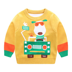 Kid Baby Boy Round Neck Cotton Dog Car Sweater