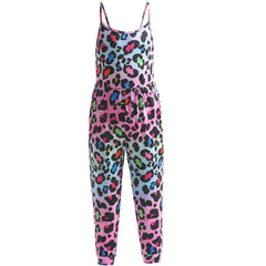 Kid Baby Girl One-piece Suspenders Leopard Print Loose  Long Pants