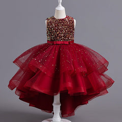 Kid Girl Princess European Flower Fluffy Yarn Trailing Dresses