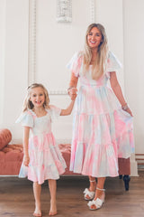 Family Matching Ruffled Sleeves Pleated Dresses