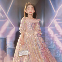 Kid Girl Sequined Catwalk Host Luxury Piano Dresses