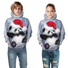 Kid Boy Girl Christmas Panda Digital Print Autumn Spring Hoodie