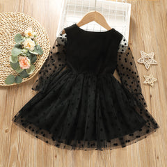 Kid Girl Long Sleeve Polka Dot Lace Princess Gauze Dress