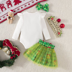 Baby Girl Cute Letter Snowman Print Mesh 2 Pcs Sets
