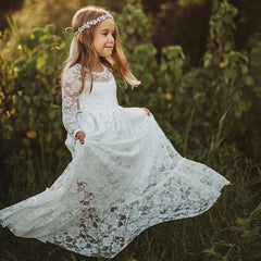 Kid Girl Long Lace Rose Embroidered Flower Mesh Yarn Dresses