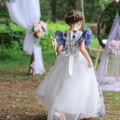 Kid Girl Embroidered Princess Lace Trendy Host Show Dresses