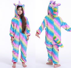 Kid Girl Flannel Home Cartoon Animal Stars Horses One-piece Pajamas