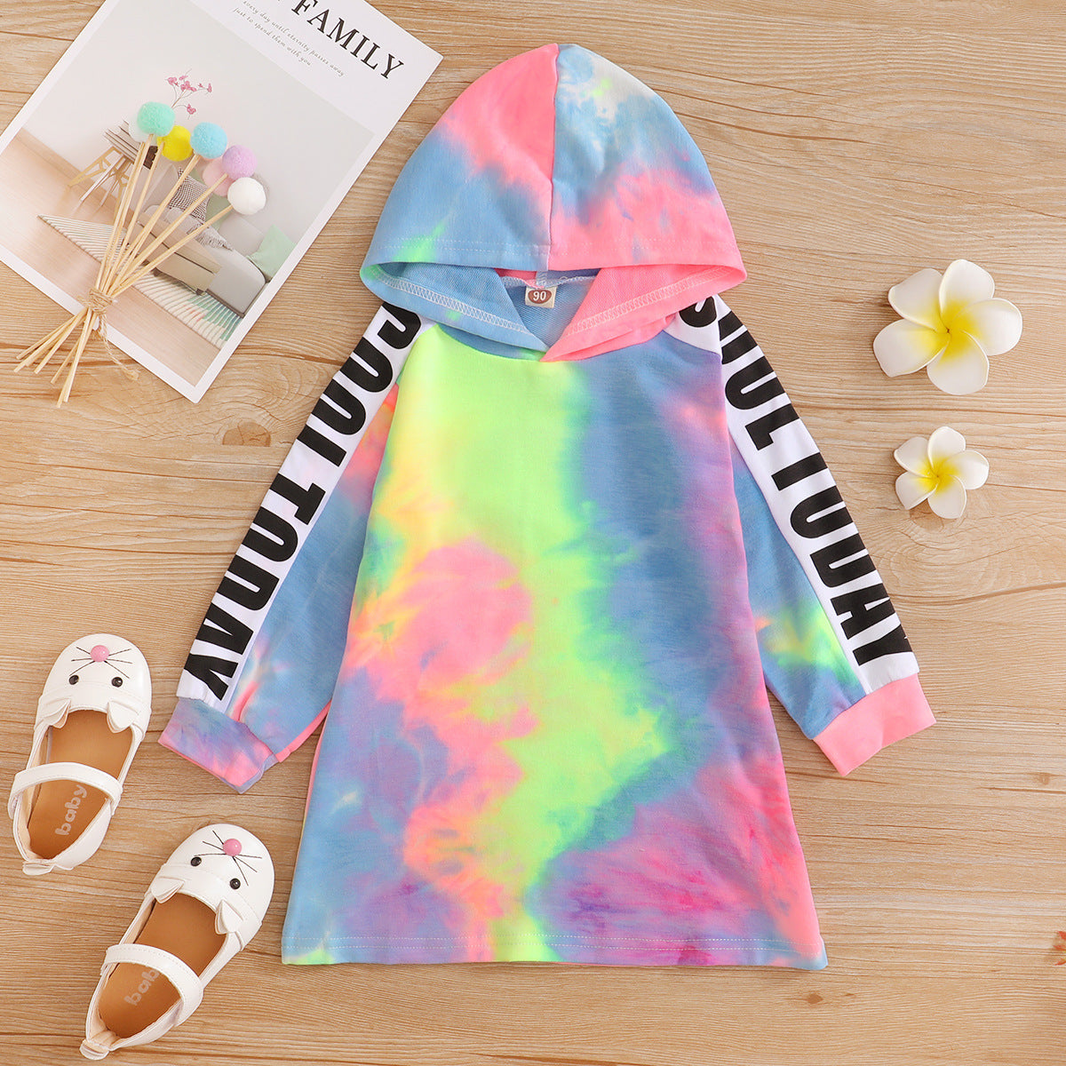 Kid Baby Girls Tie-dye Alphabet Long-sleeved Casual Dress
