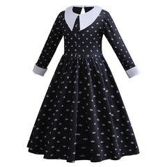 3-13T Girls Movie Wednesday Costume Black Gown Halloween Carnival Party Dresses