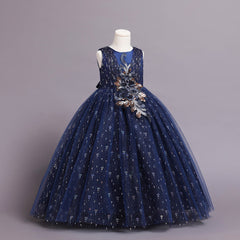 Kid Girl Princess Floral Sequined Long Wedding Lace Dresses