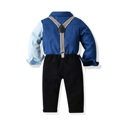Kid Boy Suit Long Sleeve Suspenders  Autumn Formal Suits 4 Pcs Sets