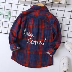 Kid Boy Fashion Letter-printed Plaid Long-sleeve Shirt