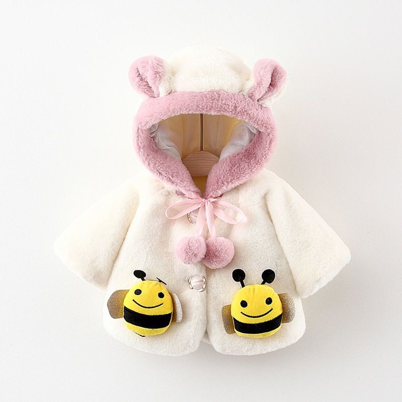 Baby Girl Cartoon Bee Wool Cape Coats