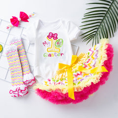 Baby Girl Easter Egg Embroidered Short Sleeve Pastel Sets 2 Pcs