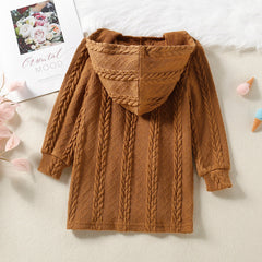 Kid Baby Girls Solid Knitted Hooded Long Coats Casual Cardigan