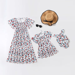 Family Matching Parent-child Flower Print Swing Dress