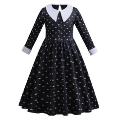 3-13T Girls Movie Wednesday Costume Black Gown Halloween Carnival Party Dresses