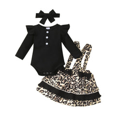 Baby Girl Leopard Print Strap Autumn Winter Set 2 Pcs