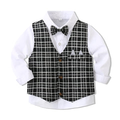 Kid Baby Boy Gentlemen Suit Plaid Party 3 Pcs Sets
