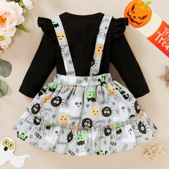 0-18M Baby Girls Spring Autumn Halloween Alphabet Print Halter 2 Pcs Sets