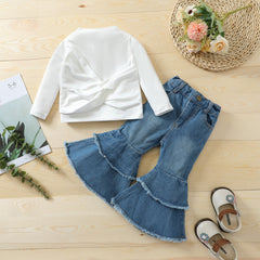 Kid Baby Girls Suit Personality Trend Jeans Long Sleeves Sets 2 Pcs