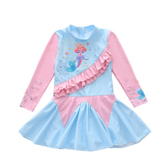 Baby Girl One-piece Long Sleeved Lotus Leaf Sun Protection Swimsuit