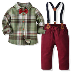 Kid Boys Long-sleeved Suspenders Tuxedo Suit 2 Pcs