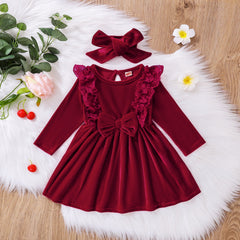 Baby Girl Lace Long Sleeve Velvet Autumn Winter Dresses